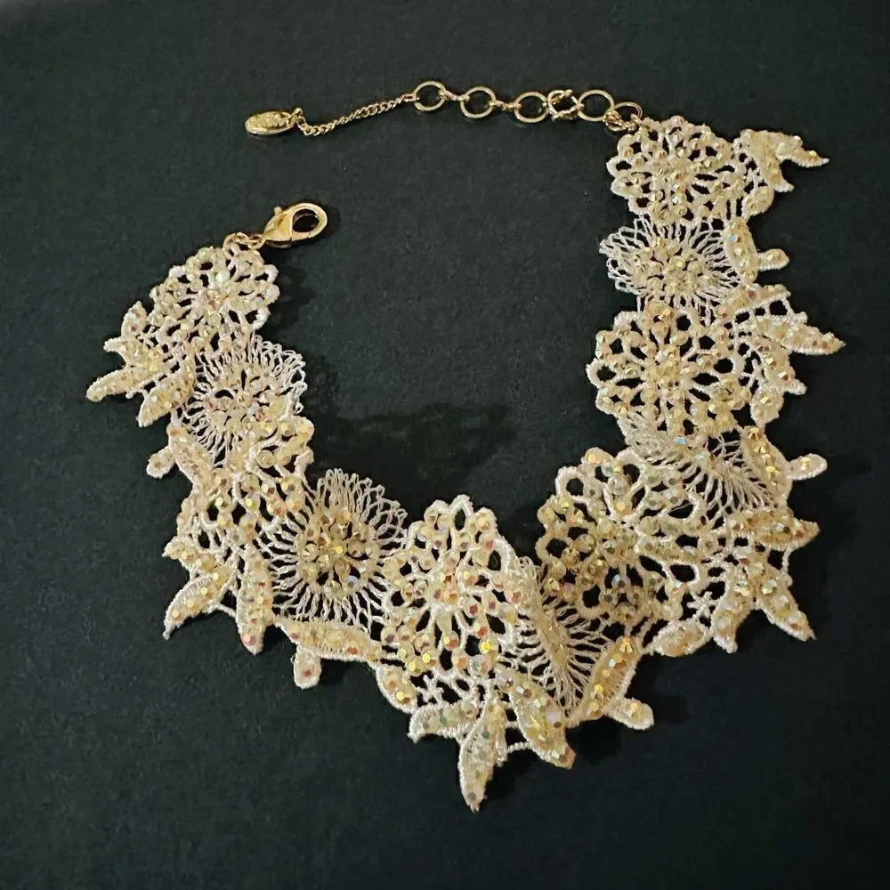 Gass Bead & Lace Ivory Choker Amrita Singh